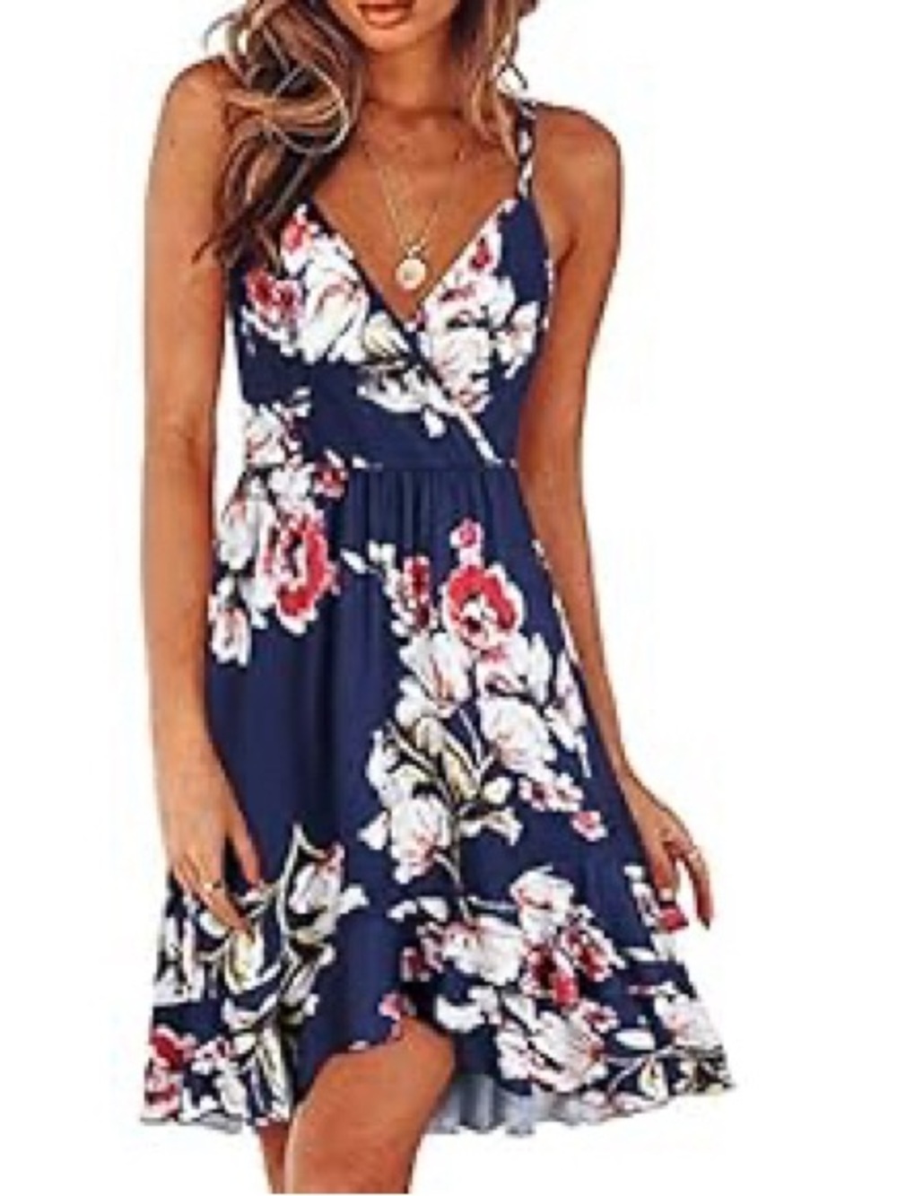 Navy Floral Wrap Sundress with Ruffle Hem